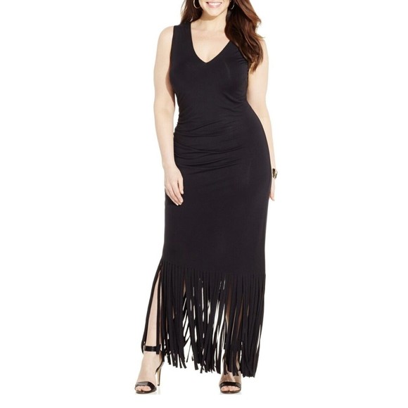 INC International Concepts Dresses & Skirts - INC International Concepts Women's Plus 1X Black Sleeveless Fringed Maxi Dress